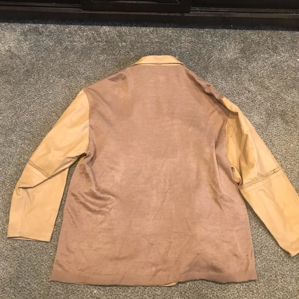 Lorenier Leather Wool Blend Sweater Jacket - Size XXL